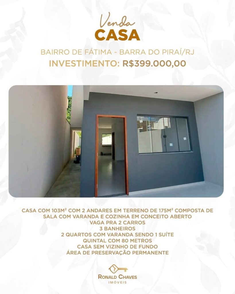 Linda casa à venda no bairro de Fátima, Barra do Piraí/RJ!