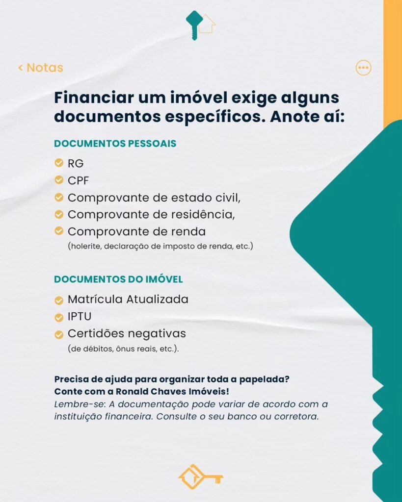 Financiar um imóvel exige alguns documentos específicos. Anote aí: